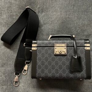 Gucci Black Mini Trunk GG Coated Canvas, Leather Crossbody Bag